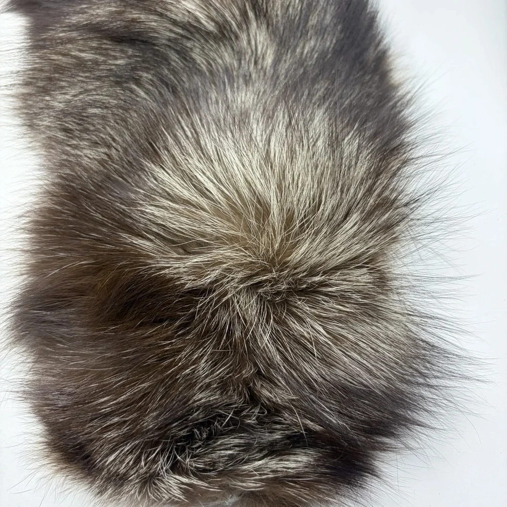 Vintage Silver Fox Fur Thick Collar Scarf Dark Silver Russian USSR